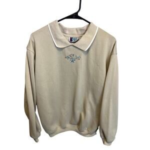 90's Vintage Bolo Spirit Beige Cottagecore Embroidered Floral Sweatshirt Medium